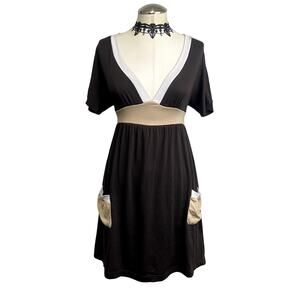 Vtg Y2K 90's Sam & Max Soft Brown Tie Back Mini Dress Boho Cottage Grunge Large